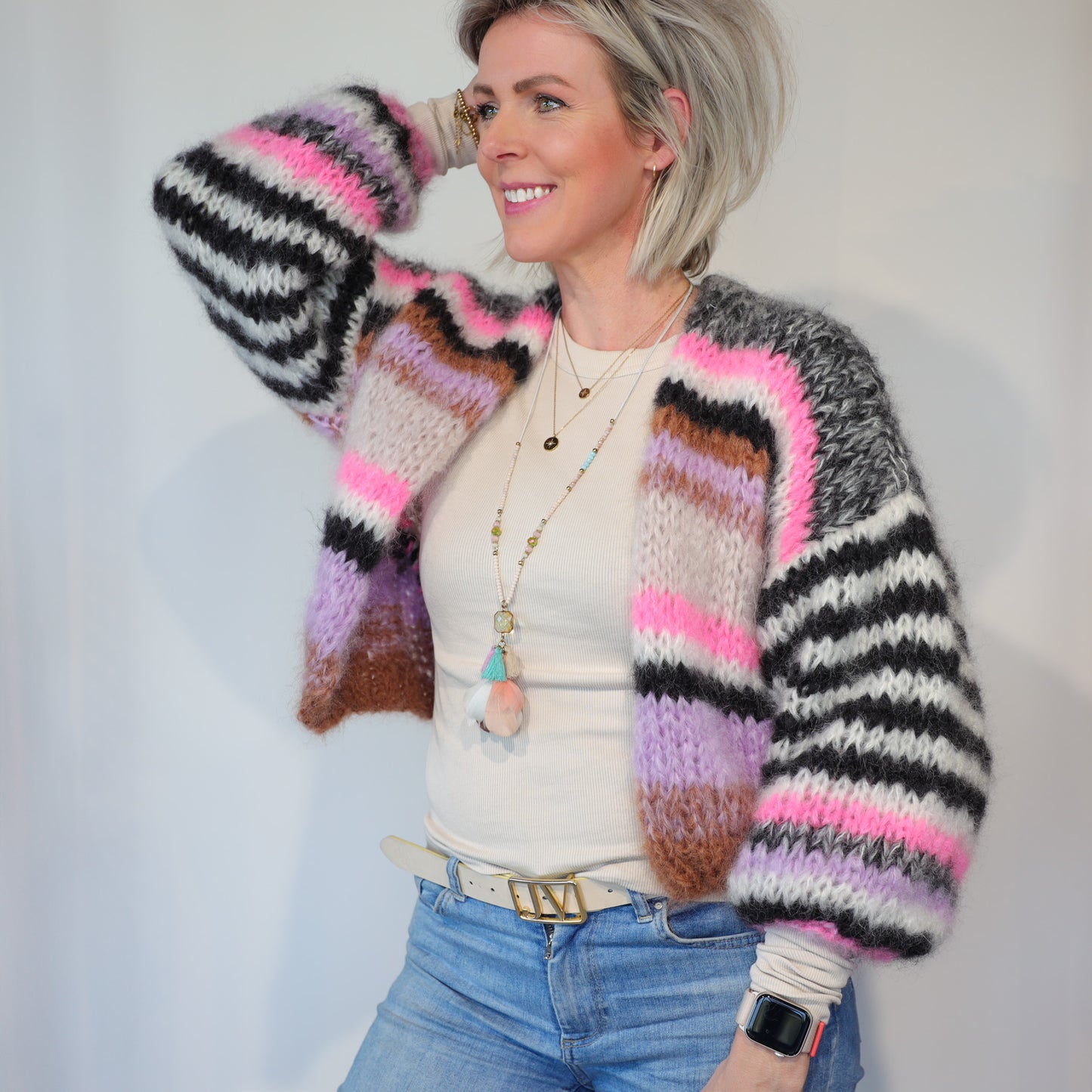 Knit pattern – Short Chunky Mohair Cardigan Alex No.12 (ENG-NL-DE)