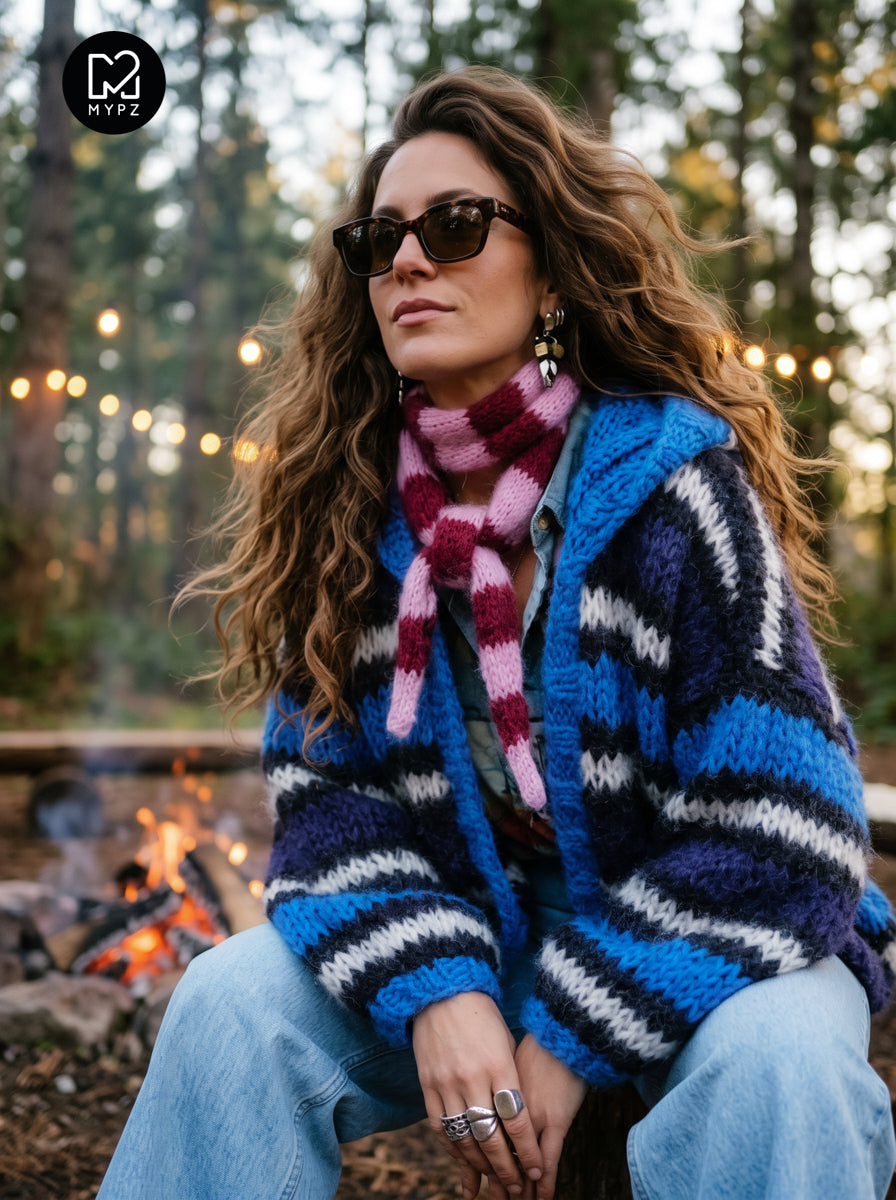 Design your own kit – MYPZ Hooded Chunky Mohair Bomber Cardigan Blue No.15 (ENG-DE-NL-ES-FR-IT-DA-SV-NO)