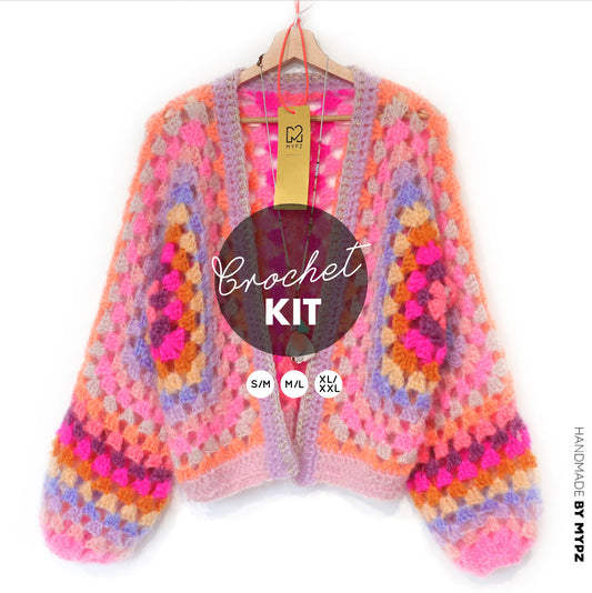 Crochet kit - MYPZ Hexagon Cardigan Pink Vibes (ENG-NL-DE-FR-ES)