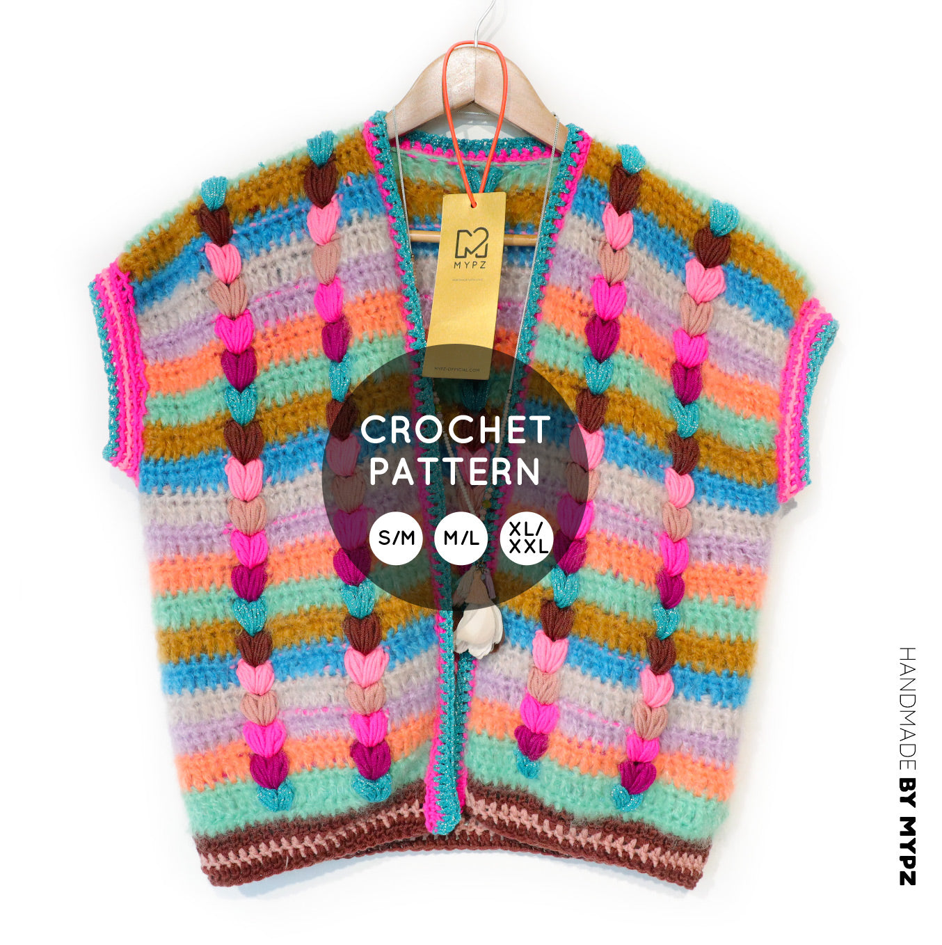 Crochet pattern - Chunky Mohair-merino vest Heartbeat (ENG-NL-DE-FR)