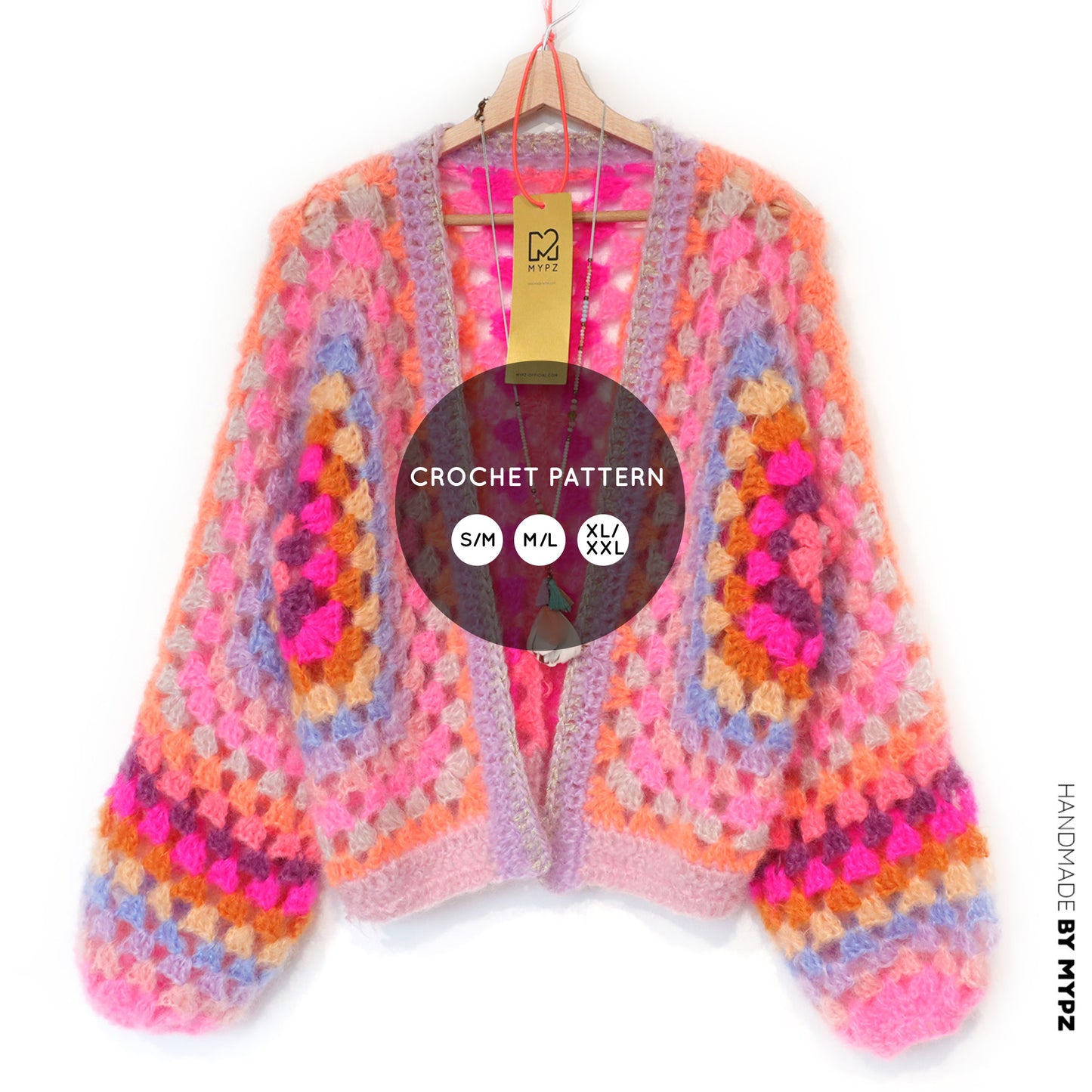 Crochet pattern - MYPZ Hexagon Cardigan Pink Vibes (ENG-NL-DE-FR)