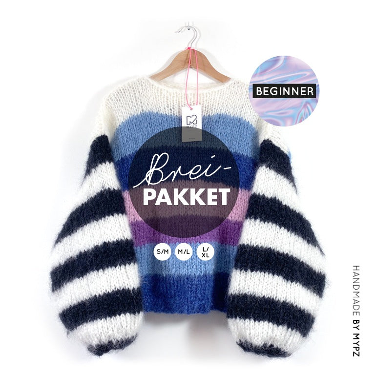 MYPZ breipakket gestreepte mohair trui NO9 gebreid beginner