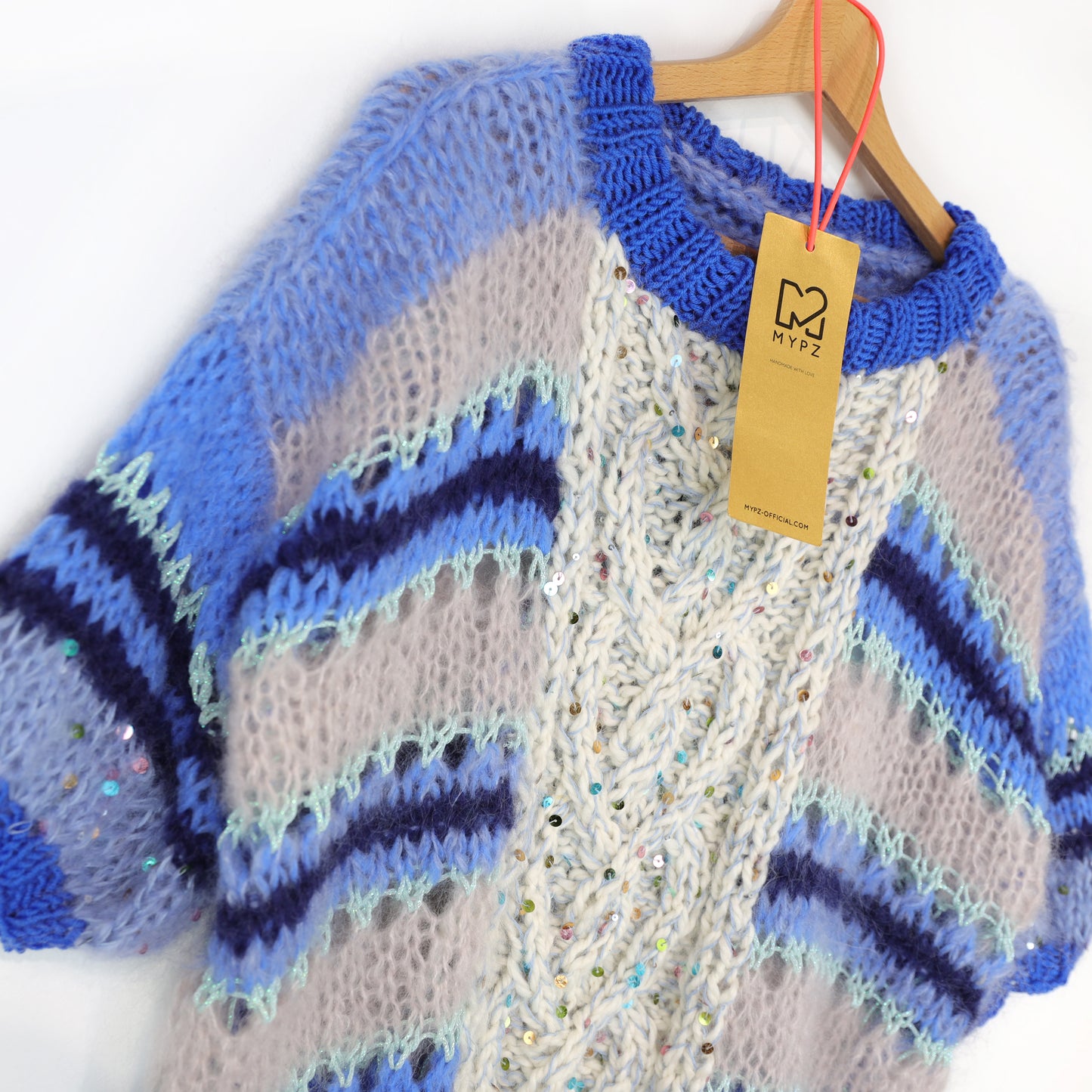 Knit pattern – MYPZ  Light Alpaca Mohair Top Cable Heart Blue No10 (ENG-NL-DE)