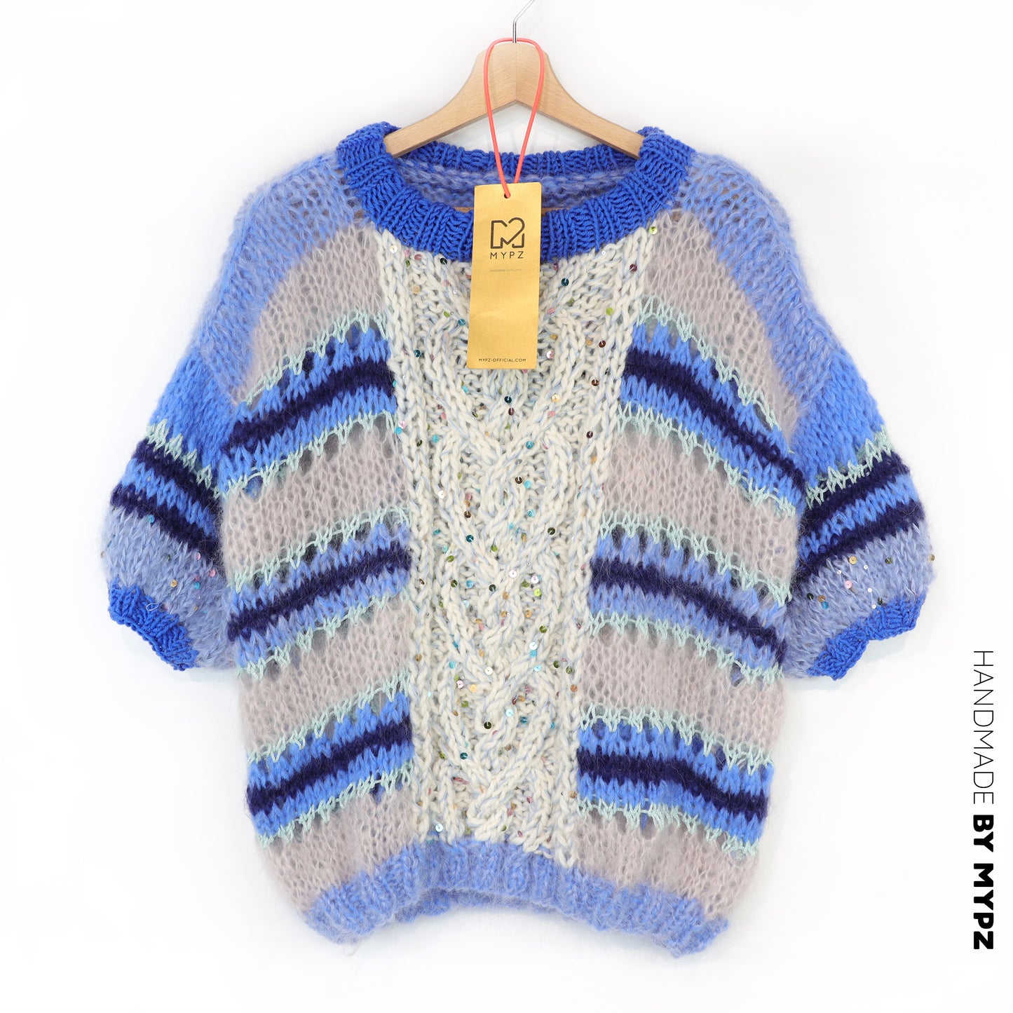 Knit pattern – MYPZ  Light Alpaca Mohair Top Cable Heart Blue No10 (ENG-NL-DE)