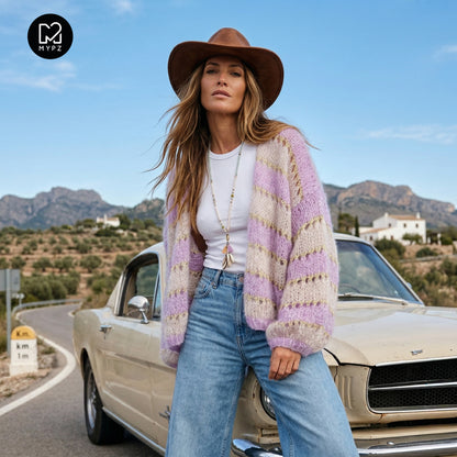 Design your own kit - Knitting kit MYPZ Light Mohair Cardigan striped No10 (ENG-NL-DE-FR-ES)