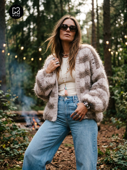 MYPZ Short Chunky Mohair Cardigan Stonies Wave