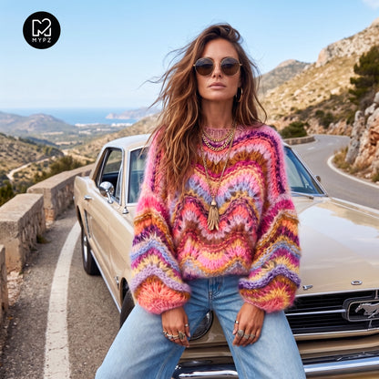 Knitting Kit – Chunky Mohair Pullover Colorflow Wave No.12 (ENG-NL-DE)