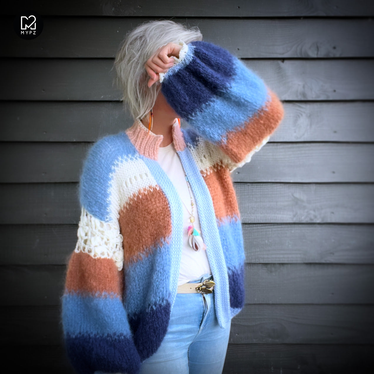 Knitting Kit – MYPZ Light Mohair Cardigan Blue Pop No.9 (ENG-NL)