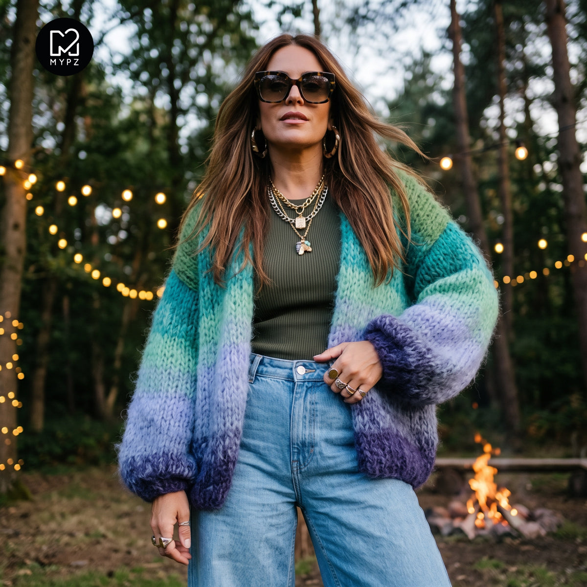 MYPZ  Chunky Mohair Cardigan Mystic Lagoon No15