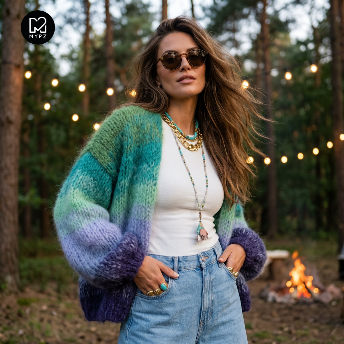 MYPZ  Chunky Mohair Cardigan Mystic Lagoon No15