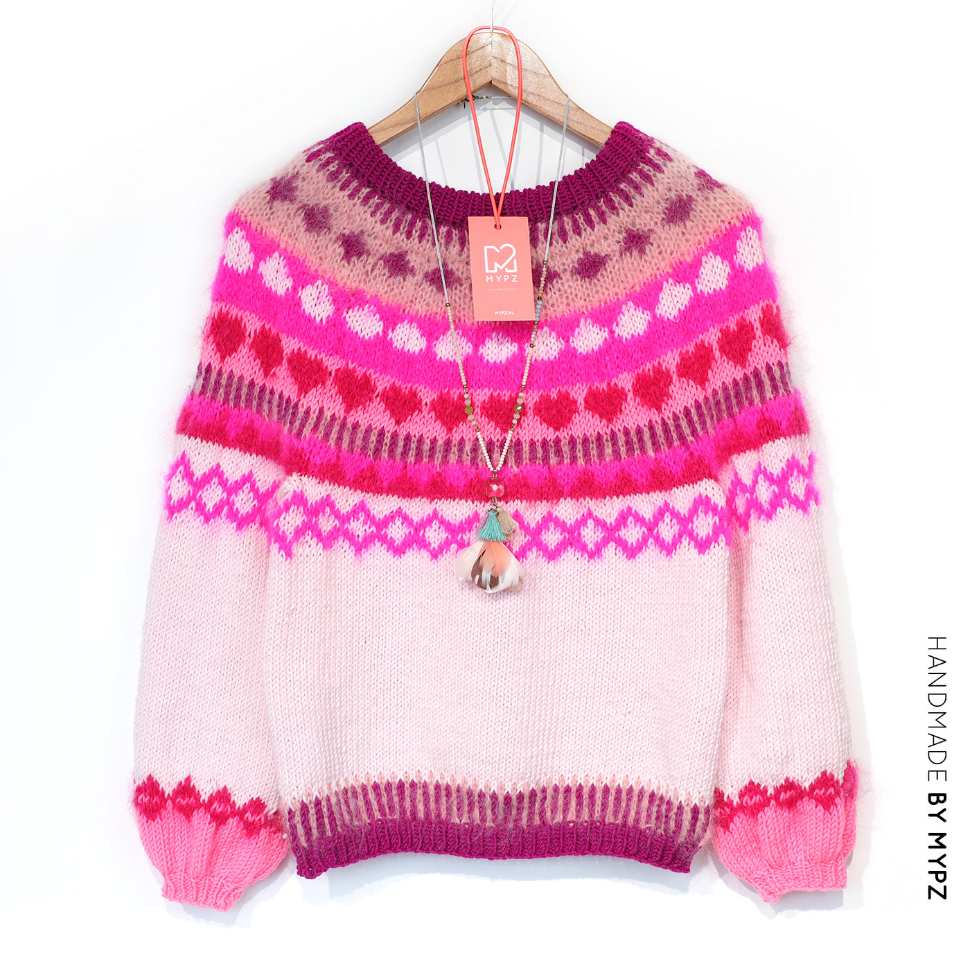 Knitting Kit – MYPZ top-down sweater Pink Hearts No6 (ENG-NL-DE)