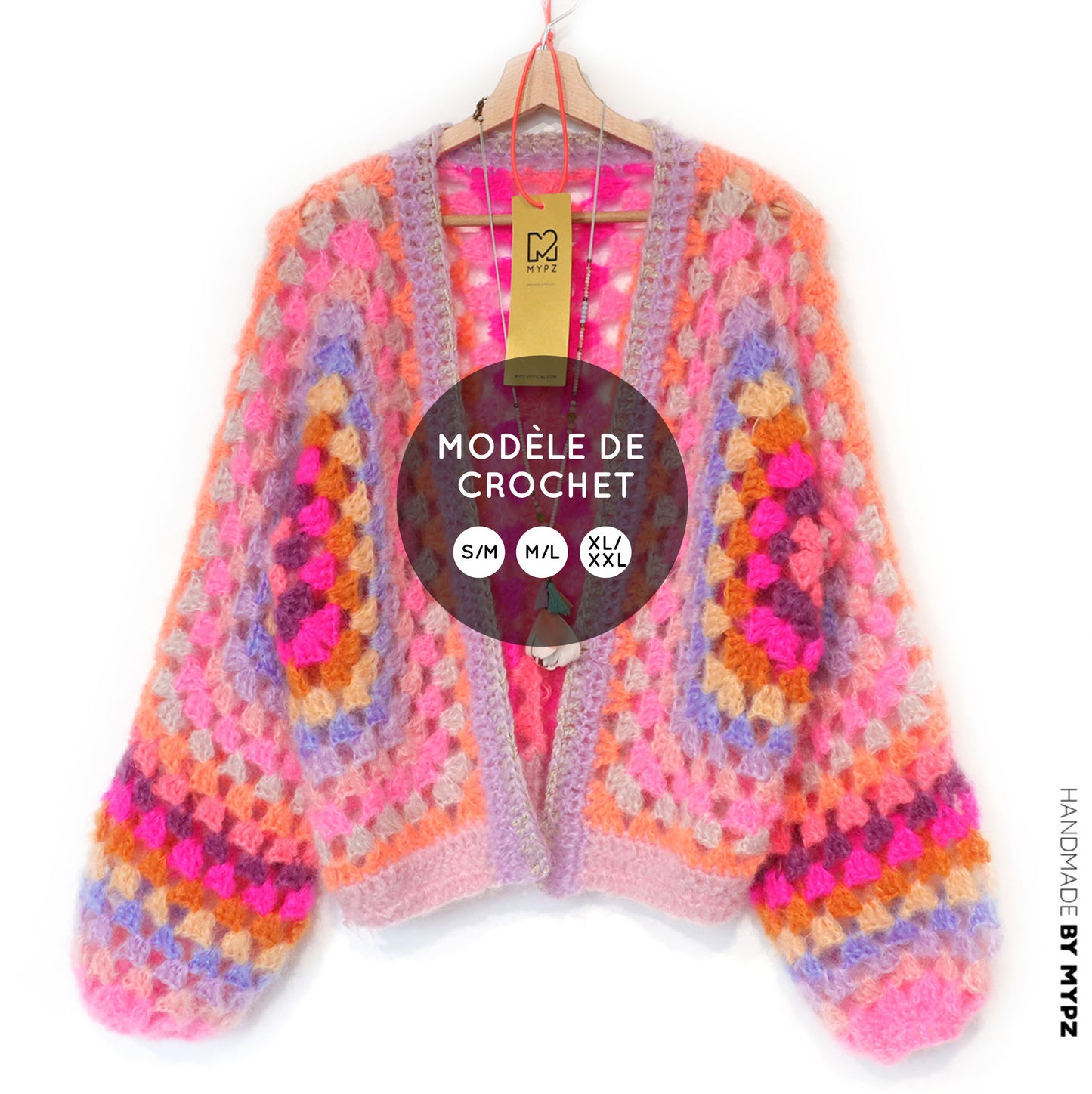 Crochet pattern - MYPZ Hexagon Cardigan Pink Vibes (ENG-NL-DE-FR)