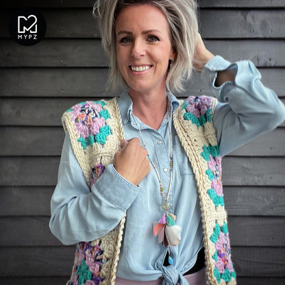 MYPZ Chunky woolen Granny Gilet Sea